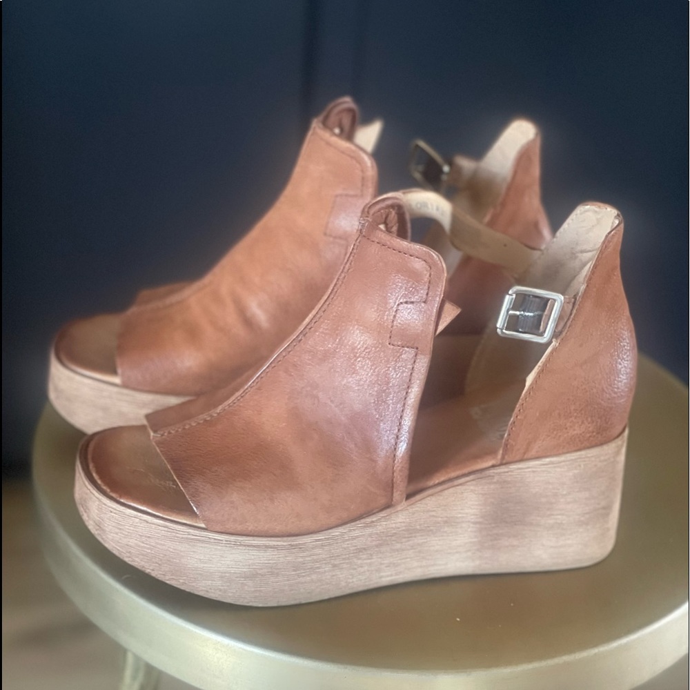 Mis moos/wedge sandals/ leather/ color brandy/ size 37 (6.5-7)